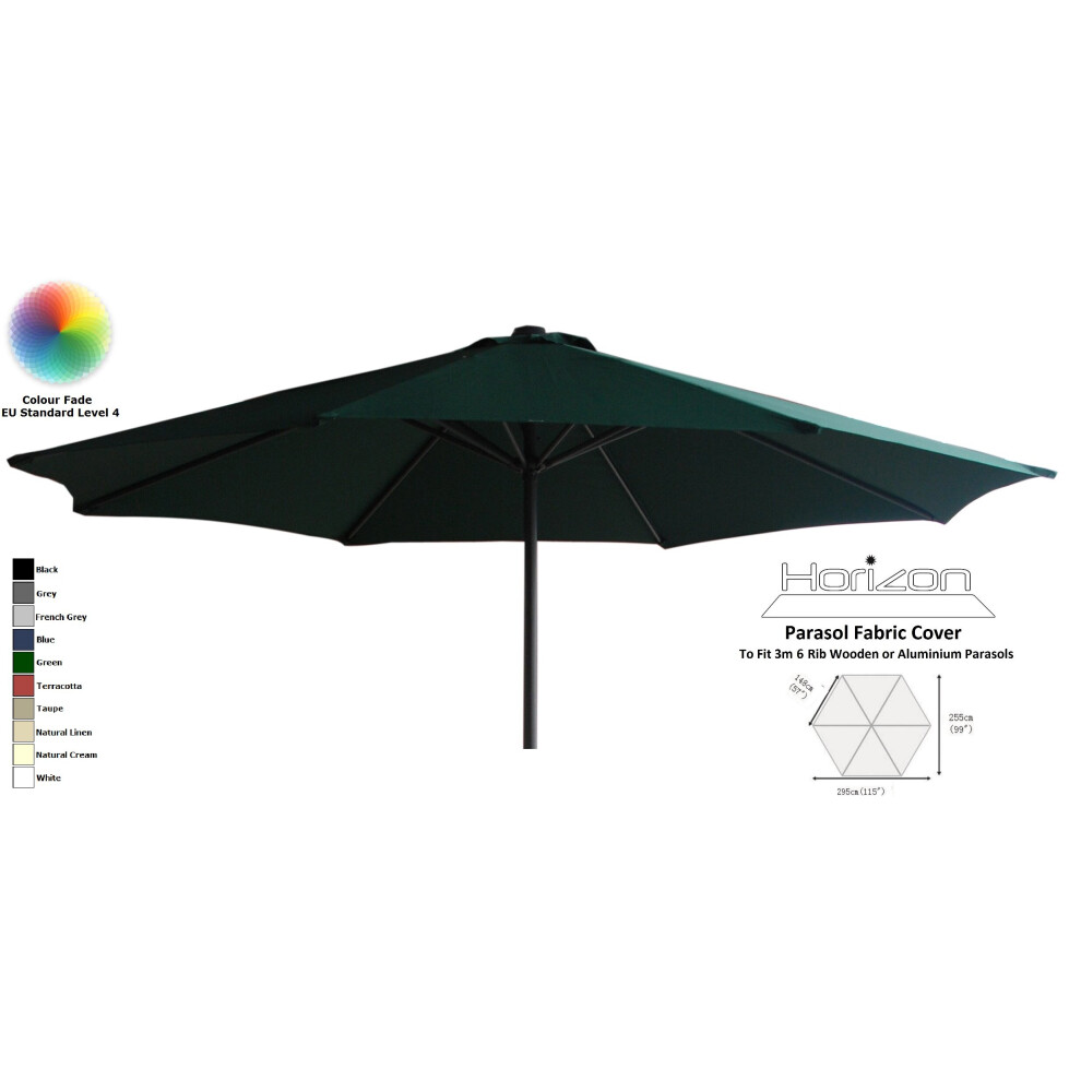 (3m 6arm 180g, Green) Replacement Fabric Garden Parasol Canopy Cover