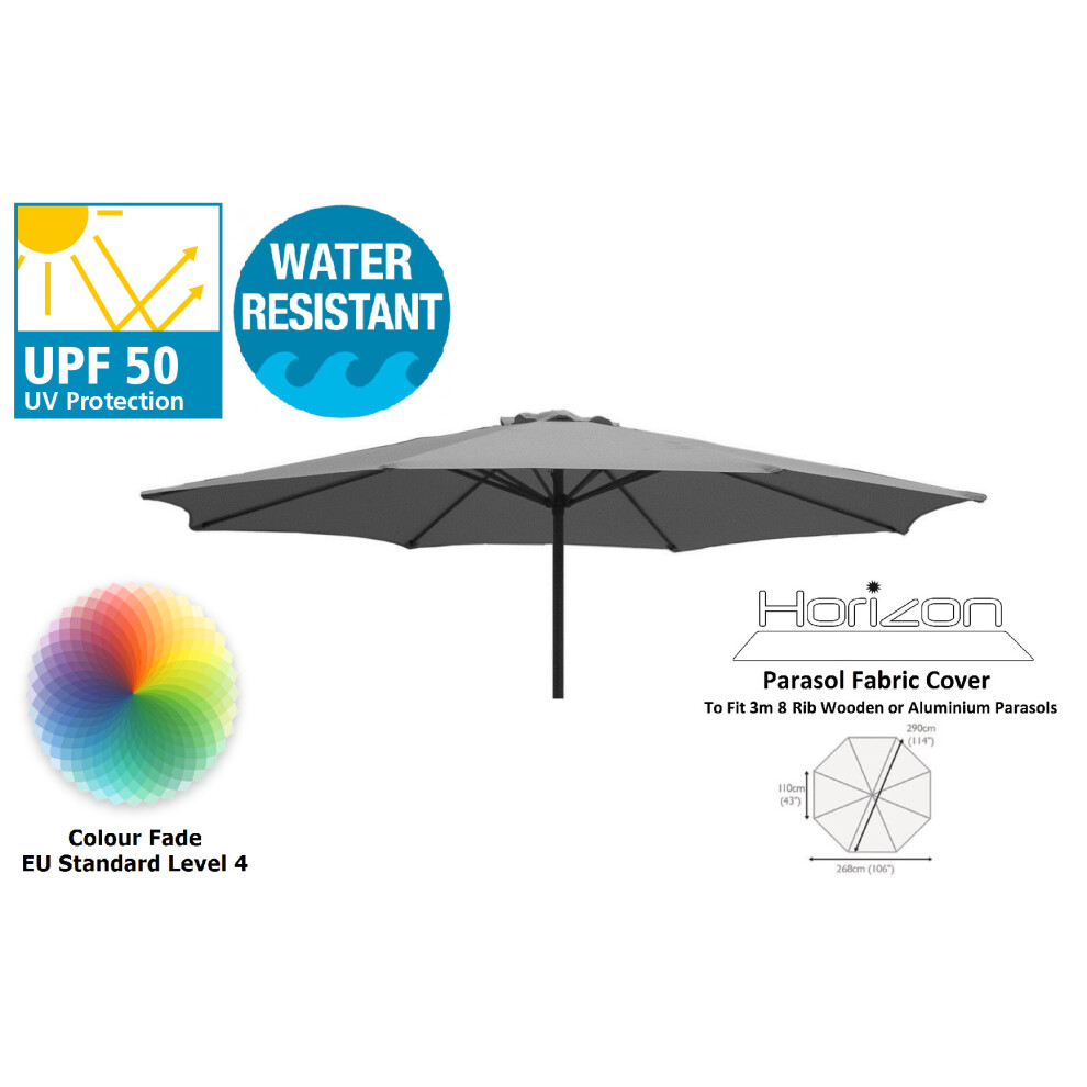 (3m 8arm 210g, Grey) Replacement Fabric Garden Parasol Canopy Cover