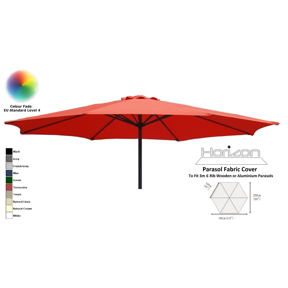 (3m 6arm 180g, Terracotta) Replacement Fabric Garden Parasol Canopy Cover