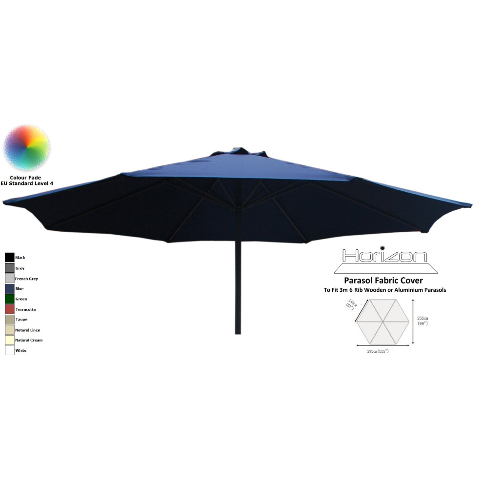 (3m 6arm 180g, Blue) Replacement Fabric Garden Parasol Canopy Cover