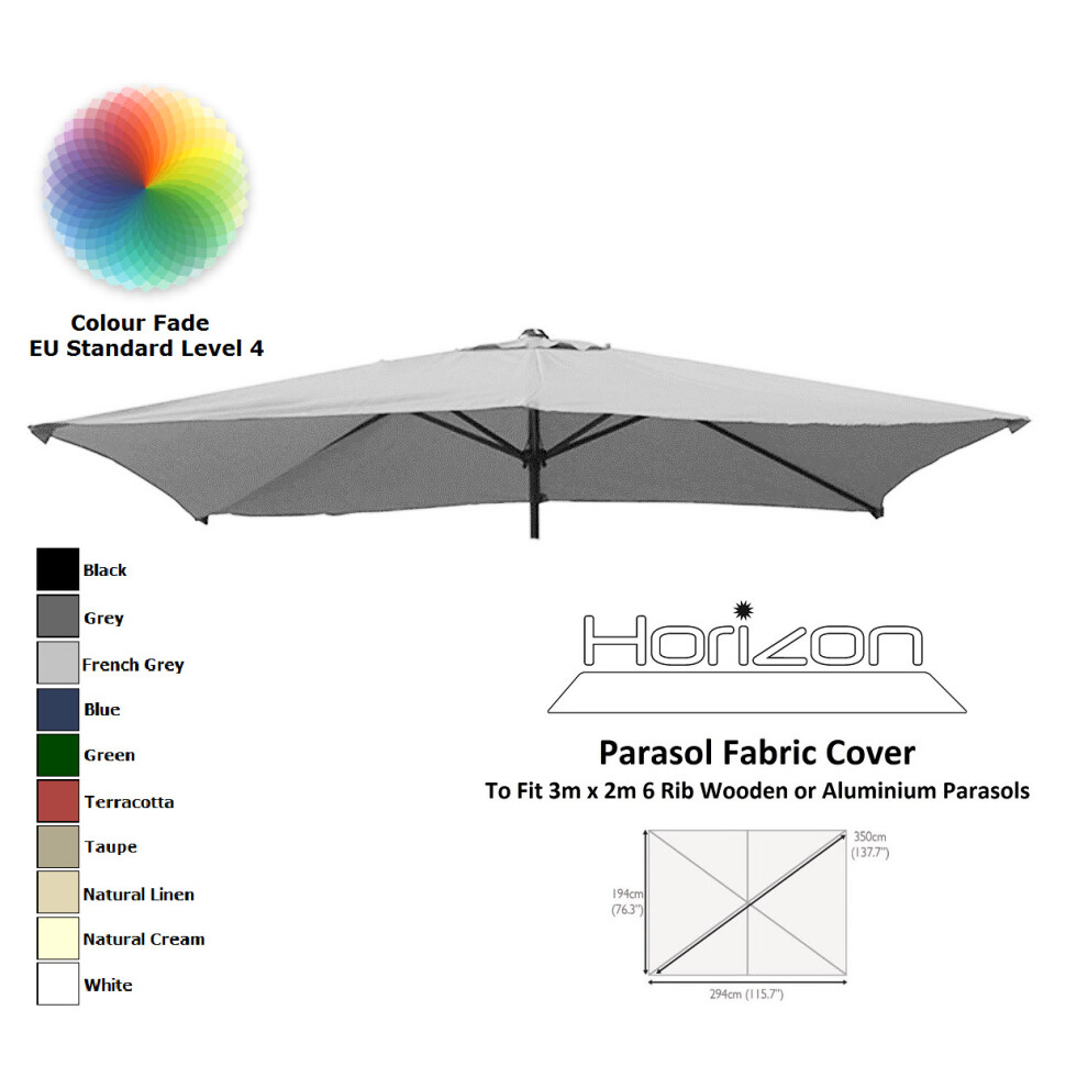 (3x2m 6arm 180g, French Grey) Replacement Fabric Garden Parasol Canopy Cover