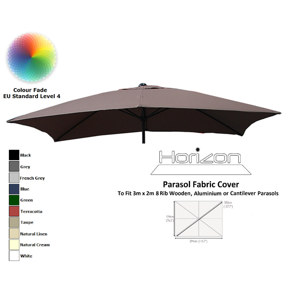 (3x2m 8arm 180g, Taupe) Replacement Fabric Garden Parasol Canopy Cover