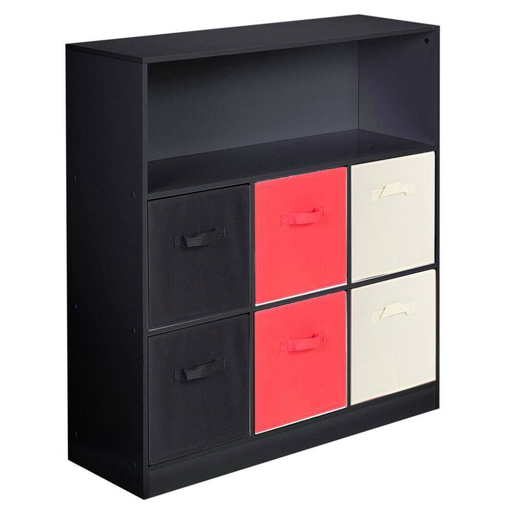 (Black, Red and Cream Drawers, Black) Wood White Black 7 Cubed Storage Units 6 Drawers