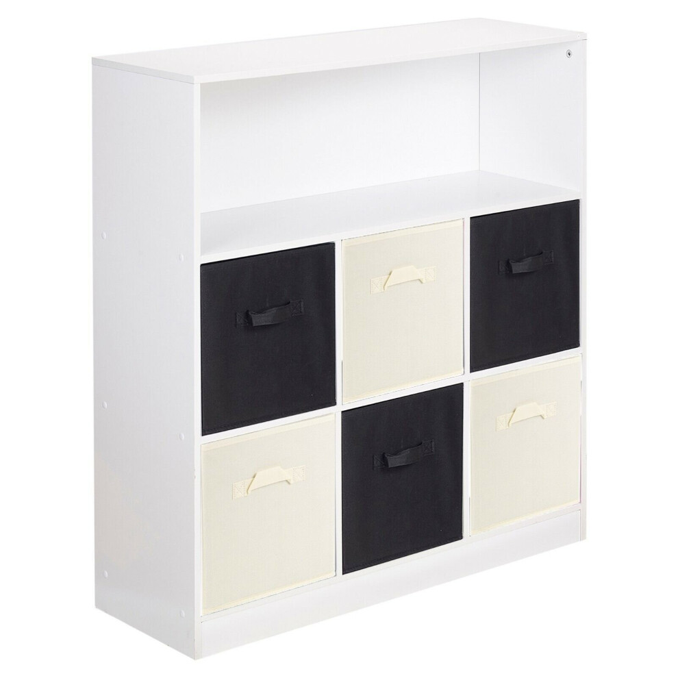 (Black & Cream Drawers, White (Out of Stock)) Wood White Black 7 Cubed Storage Units 6 Drawers