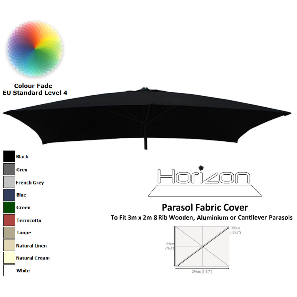 (3x2m 8arm 180g, Black) Replacement Fabric Garden Parasol Canopy Cover