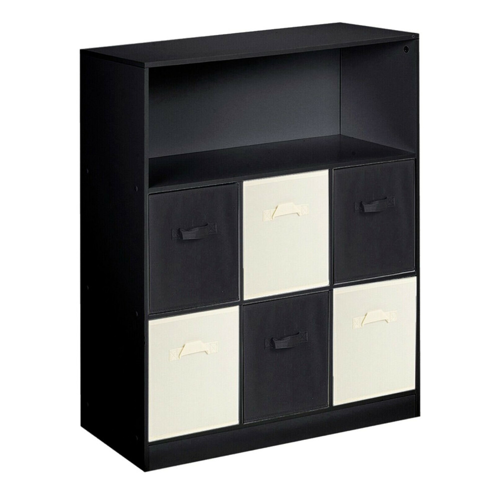 (Black & Cream Drawers, Black) Wood White Black 7 Cubed Storage Units 6 Drawers