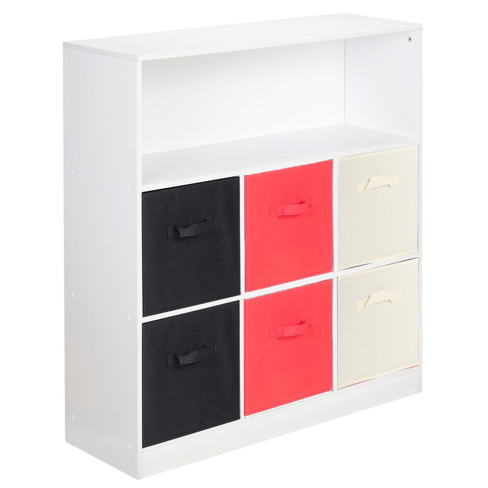 (Black, Red and Cream Drawers, White (Out of Stock)) Wood White Black 7 Cubed Storage Units 6 Drawers