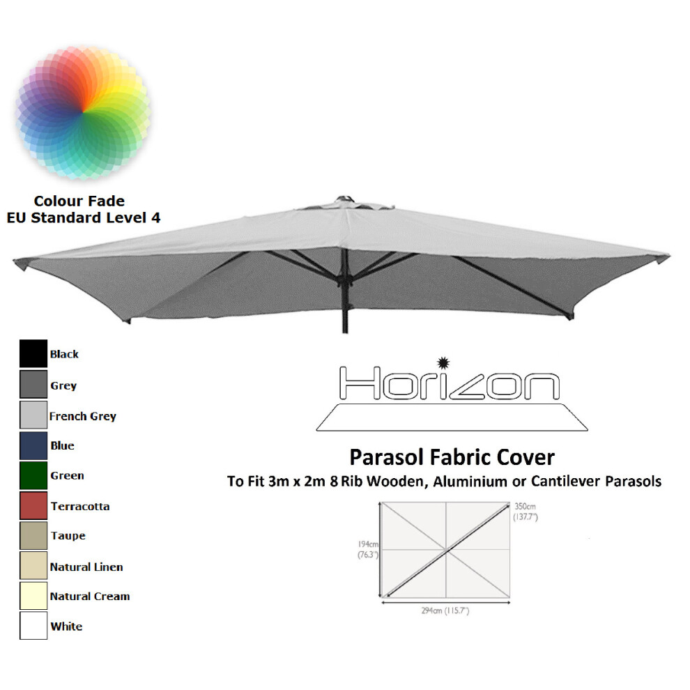 (3x2m 8arm 180g, French Grey) Replacement Fabric Garden Parasol Canopy Cover