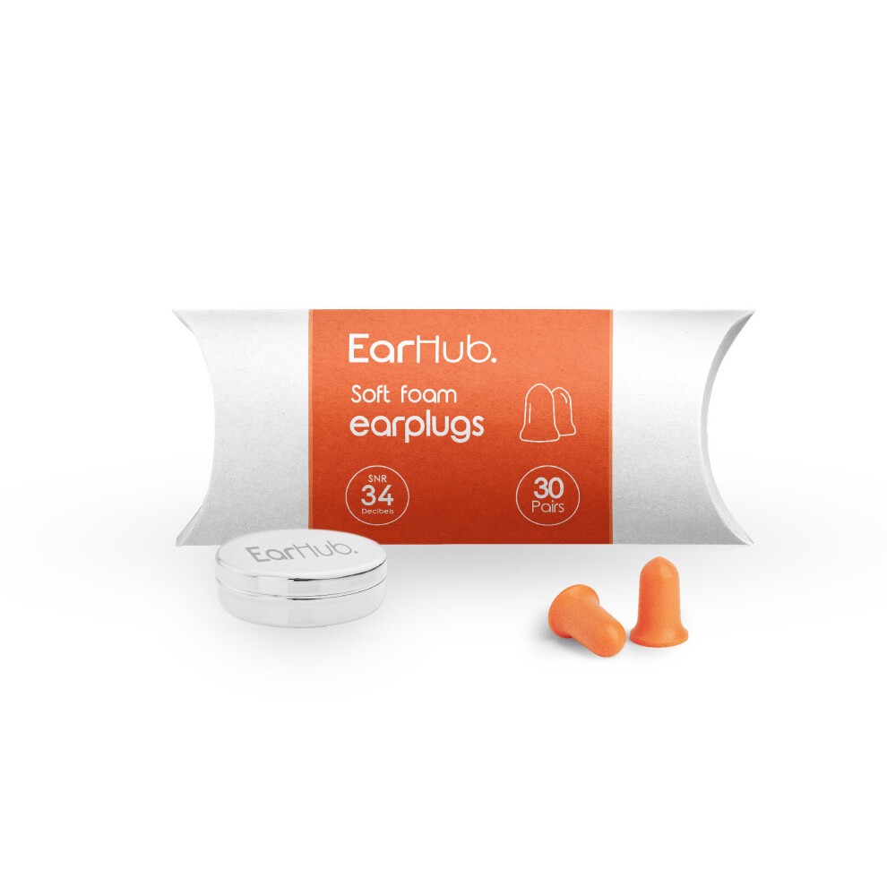 Earhub Premium Soft Foam Orange Earplugs 30 Pairs. 5060279622230