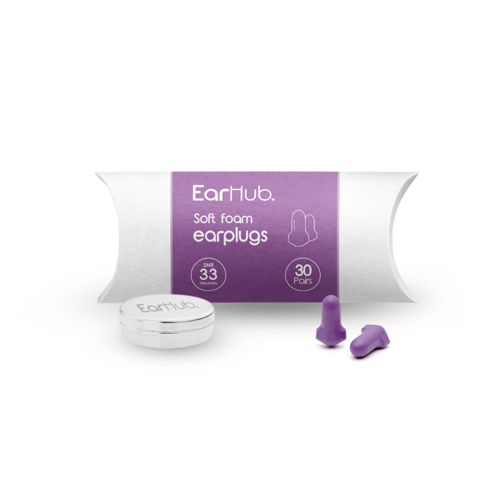 Earhub Soft Foam Purple Earplugs, Hearing Protection 33Db 5060279622223