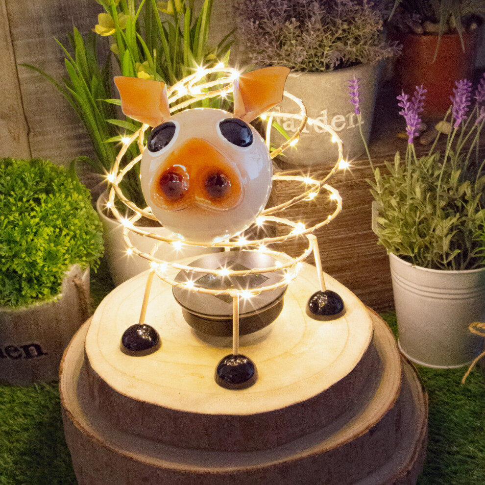 GardenKraft 14800 Solar Powered Light Up Pig Garden Feature / 62 LEDs