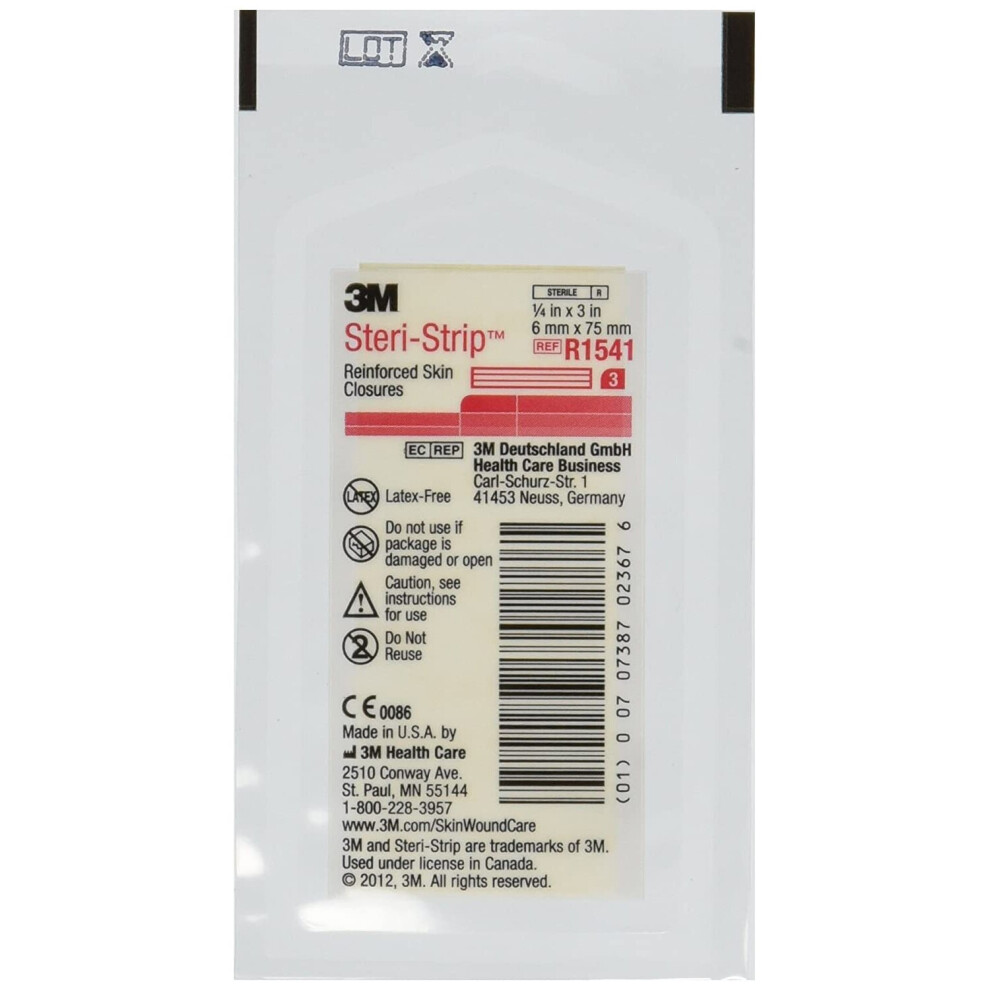 3M Steri-Strip Reinforced Skin Closures, 6Mm X 75Mm, Pack Of 12 (4 X 3 Strips)