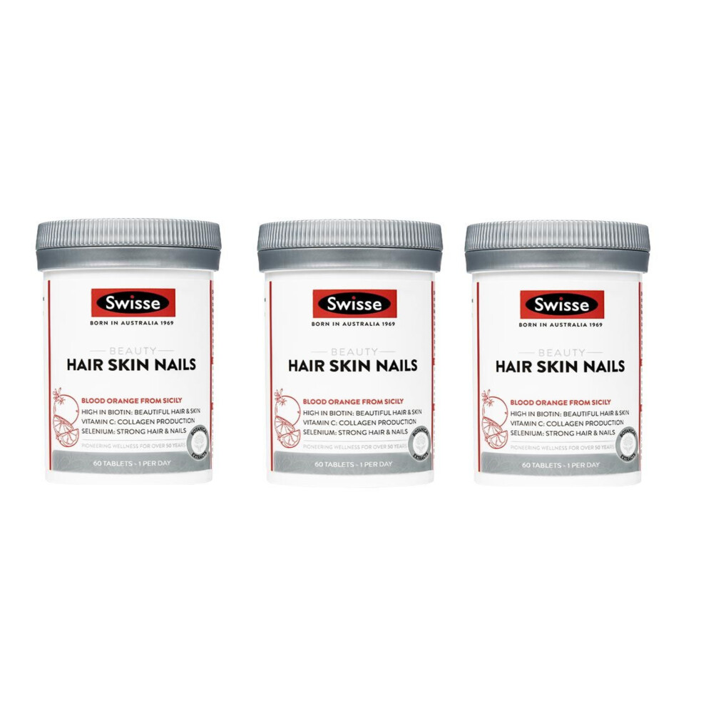 Swisse Beauty Hair Skin Nails Vitamins 60x Tablets (x3) *BEST BEFORE APRIL 2023*