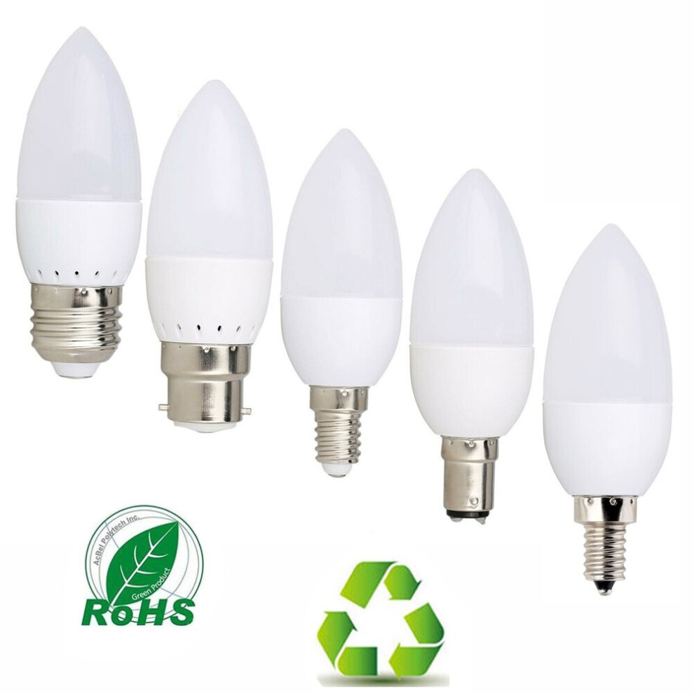 (E12, Warm White) 6Pcs LED Candle Light Bulbs E12 E14 E27 B22 Chandelier Lamp 220V 240V For Home Lighting