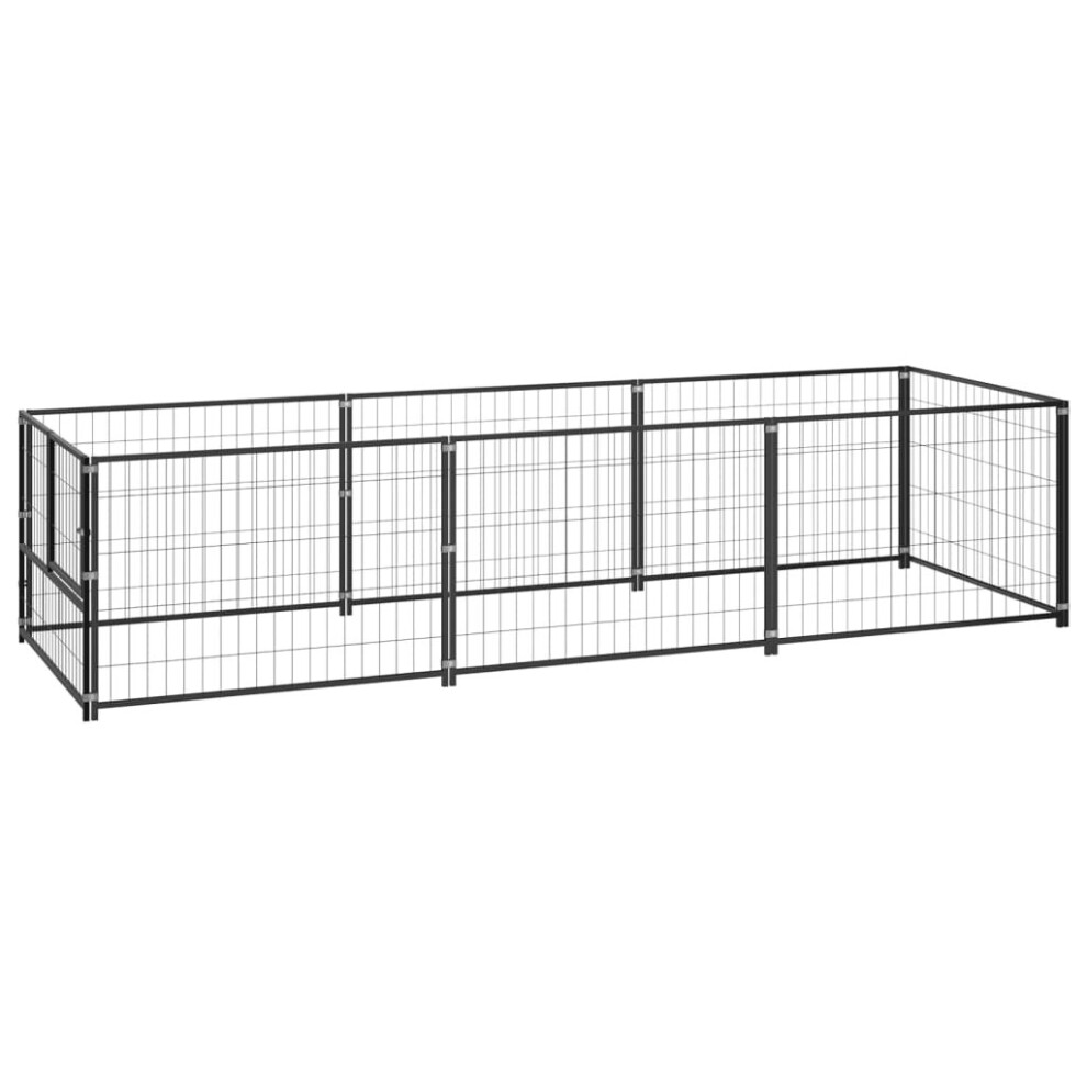 vidaXL Dog Kennel Black 3 m? Steel Puppy Enclosure Outdoor Patio Dog Cage