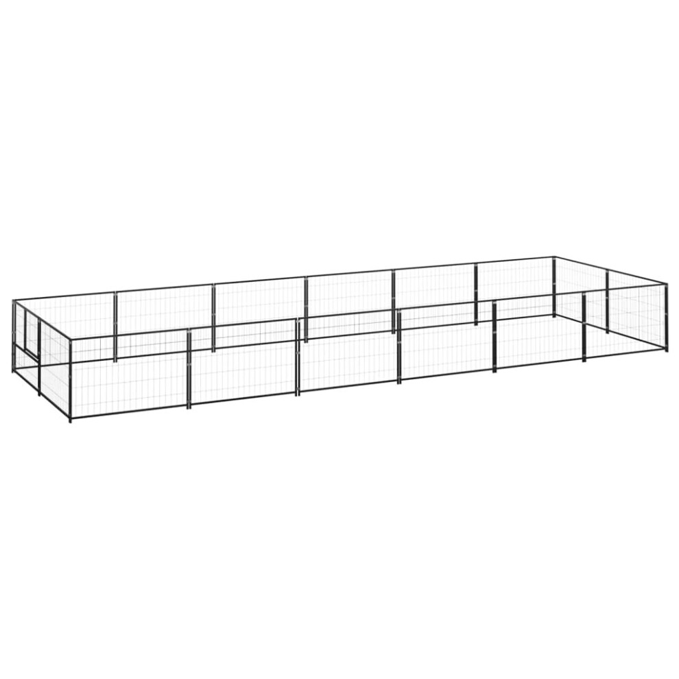 vidaXL Dog Kennel Black 12 m? Steel Puppy Enclosure Outdoor Patio Dog Cage