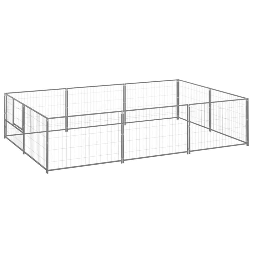 vidaXL Dog Kennel Silver 6 m? Steel Puppy Enclosure Outdoor Patio Dog Cage