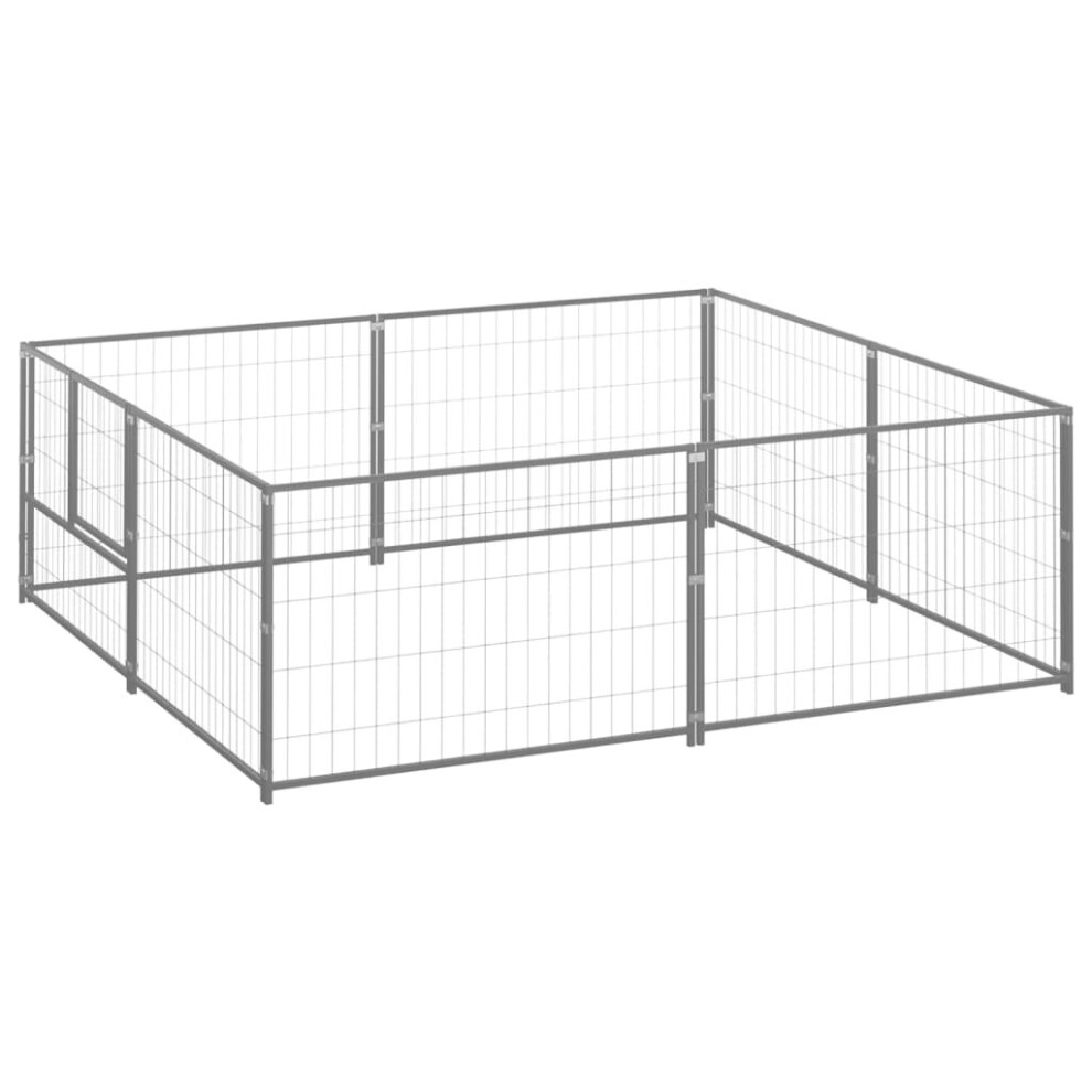 vidaXL Dog Kennel Silver 4 m? Steel Puppy Enclosure Outdoor Patio Dog Cage