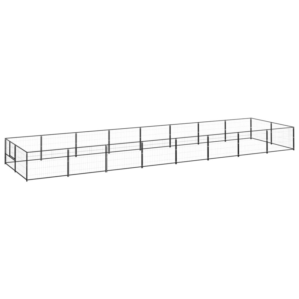 vidaXL Dog Kennel Black 16 m? Steel Puppy Enclosure Outdoor Patio Dog Cage