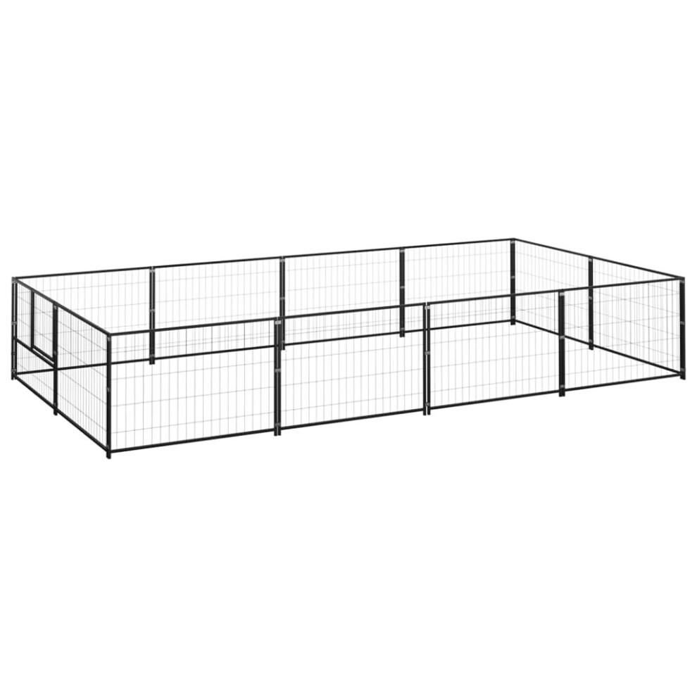 vidaXL Dog Kennel Black 8 m? Steel Puppy Enclosure Outdoor Patio Dog Cage