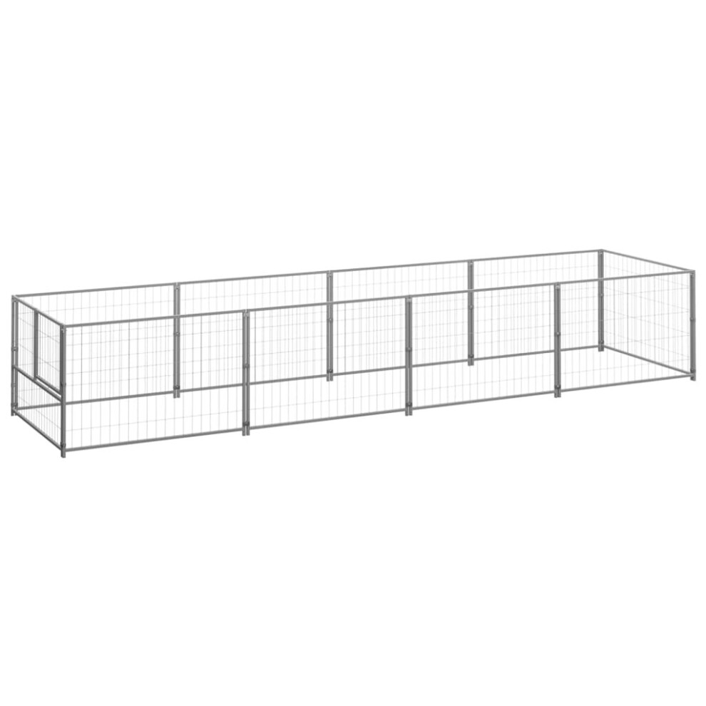 vidaXL Dog Kennel Silver 4 m? Steel Puppy Enclosure Outdoor Patio Dog Cage