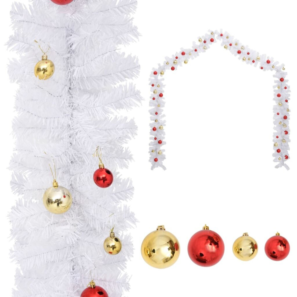 vidaXL Christmas Garland Decorated with Baubles White Home Artificial Garland