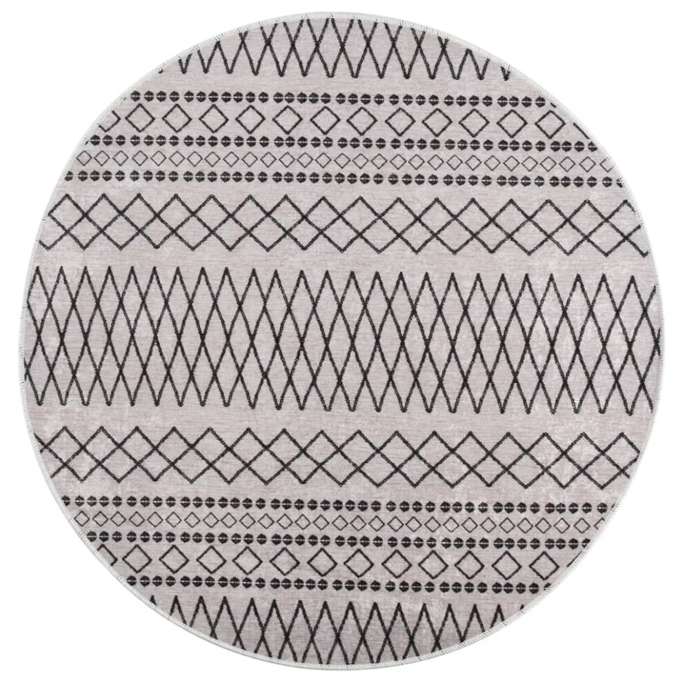 vidaXL Rug Washable φ120 cm Black and White Anti Slip Decor Floor Carpet Mat