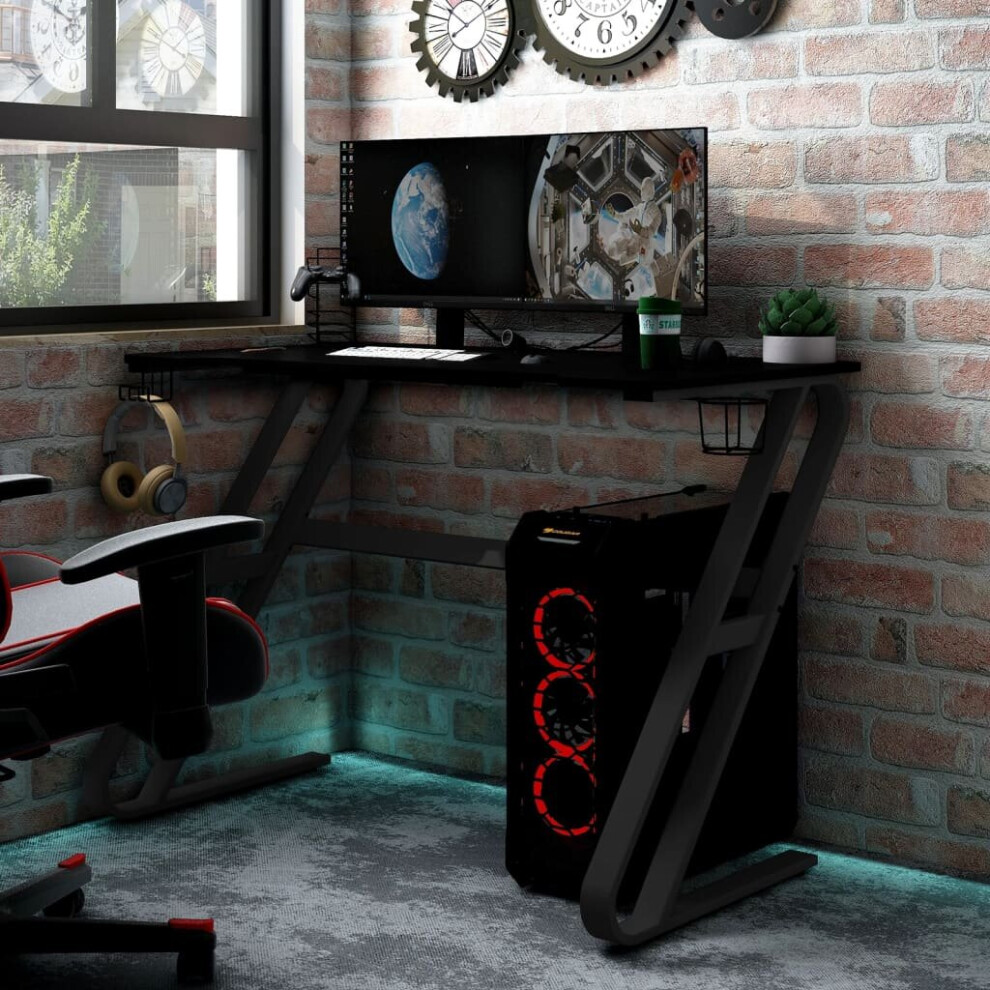 Vidaxl Gaming Desk With Zz Shape Legs Black Home Office Computer Desk Pc Table