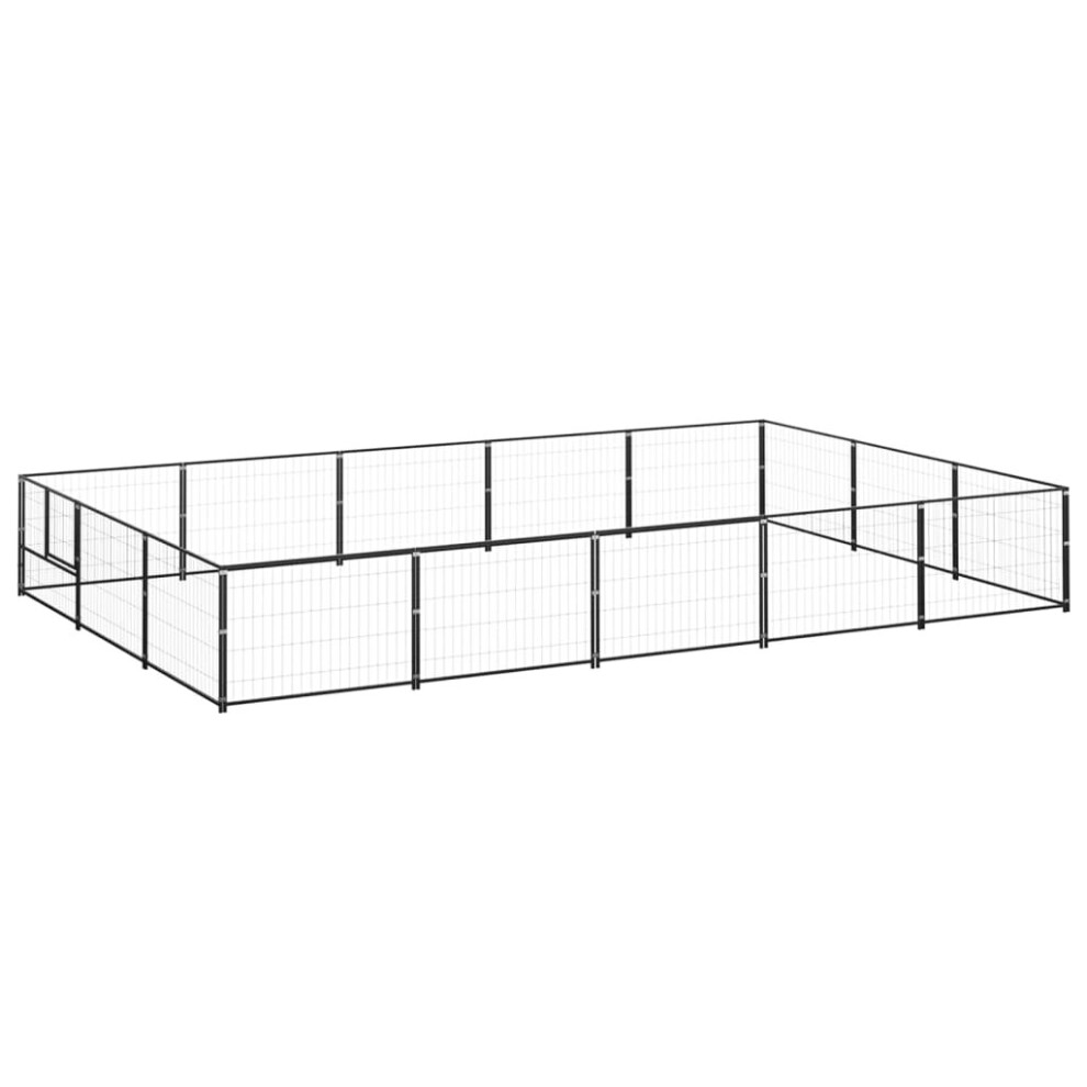 vidaXL Dog Kennel Black 15 m? Steel Puppy Enclosure Outdoor Patio Dog Cage