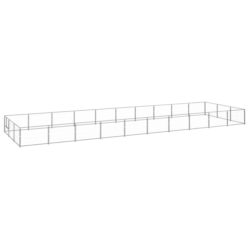 vidaXL Dog Kennel Silver 30 m? Steel Puppy Enclosure Outdoor Patio Dog Cage