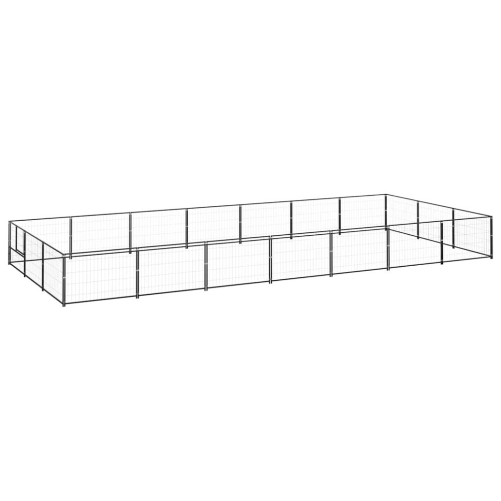 vidaXL Dog Kennel Black 21 m? Steel Puppy Enclosure Outdoor Patio Dog Cage