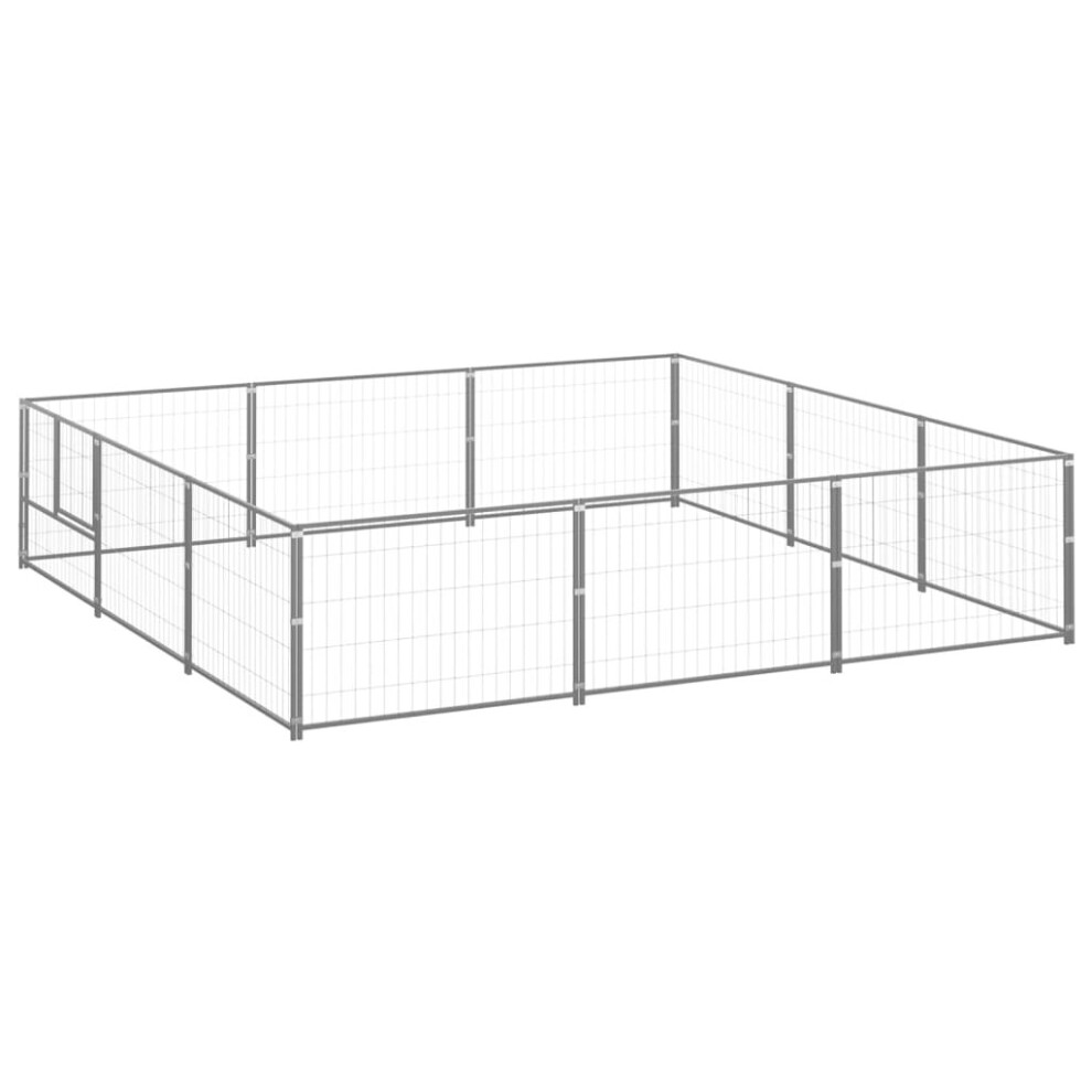 vidaXL Dog Kennel Silver 9 m? Steel Puppy Enclosure Outdoor Patio Dog Cage