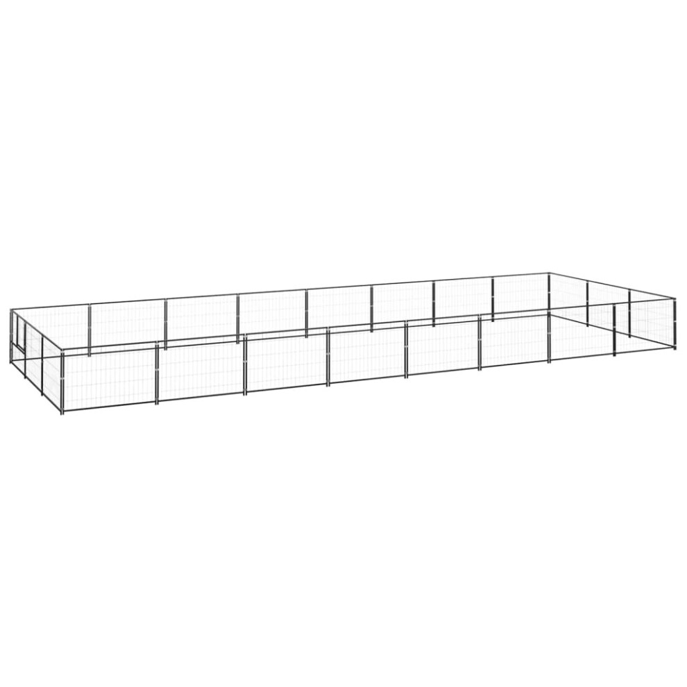 vidaXL Dog Kennel Black 24 m? Steel Puppy Enclosure Outdoor Patio Dog Cage