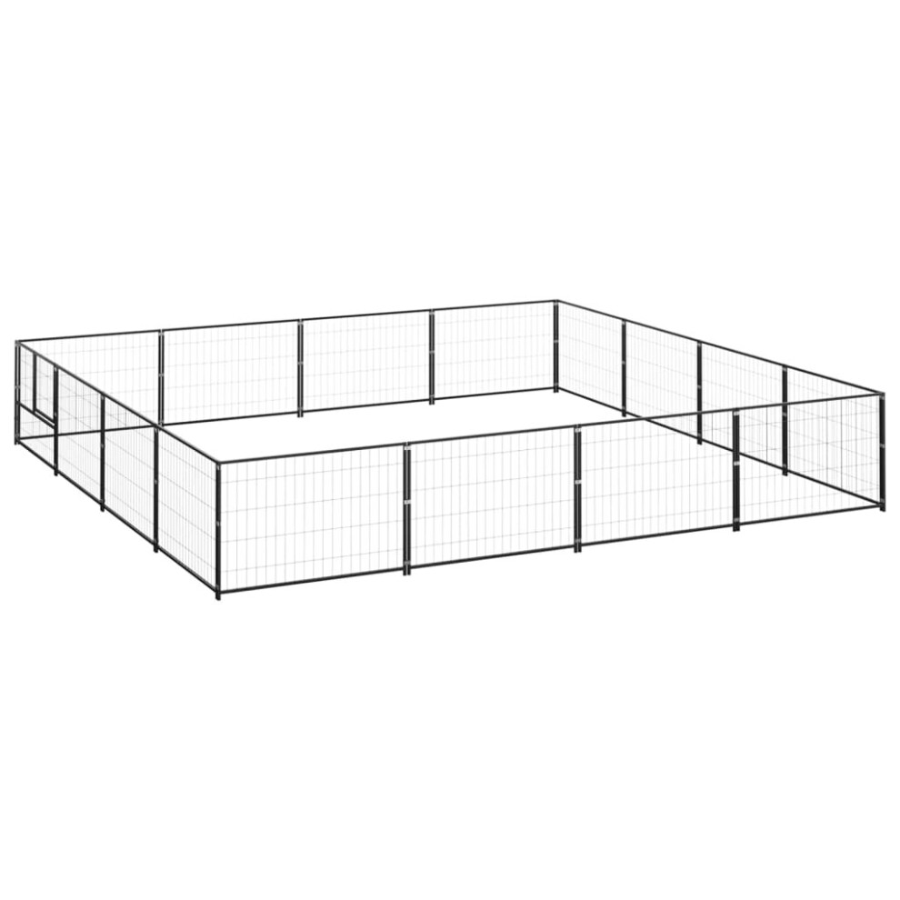 vidaXL Dog Kennel Black 16 m? Steel Puppy Enclosure Outdoor Patio Dog Cage