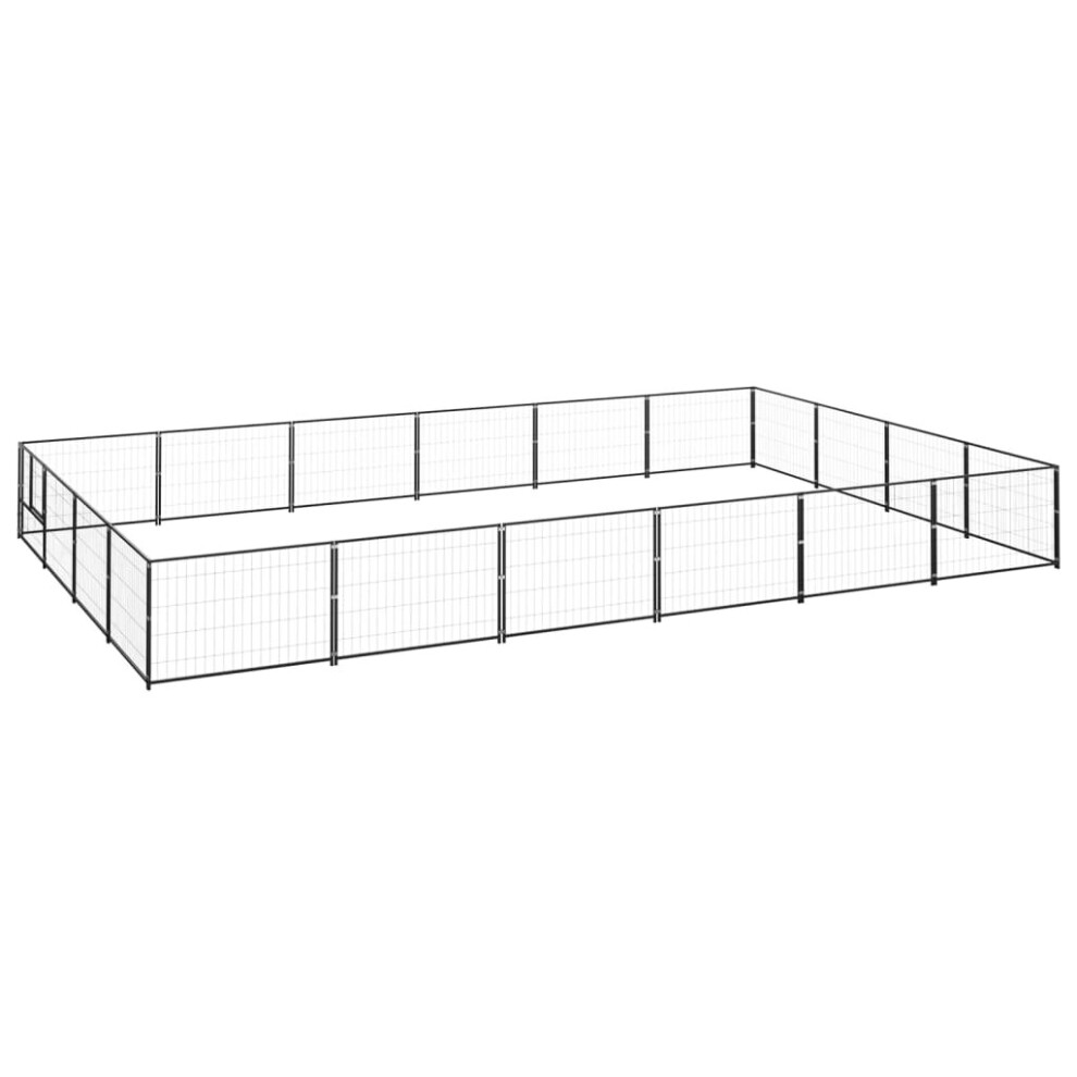 vidaXL Dog Kennel Black 24 m? Steel Puppy Enclosure Outdoor Patio Dog Cage