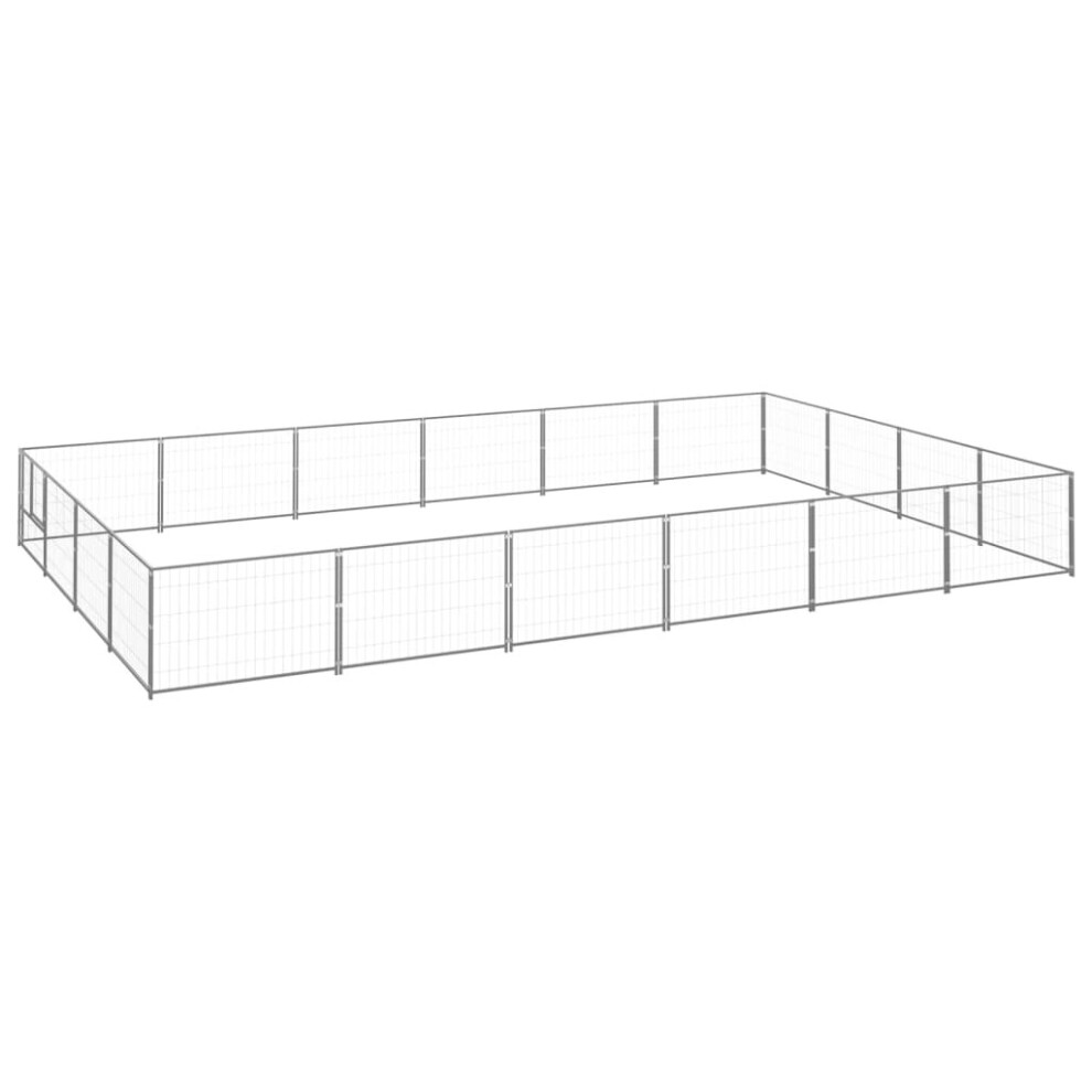 vidaXL Dog Kennel Silver 24 m? Steel Puppy Enclosure Outdoor Patio Dog Cage