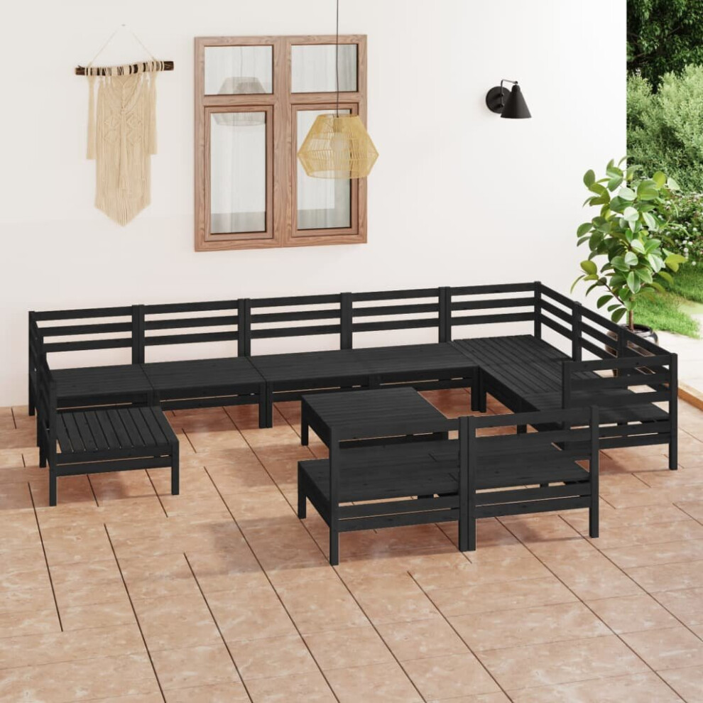 vidaXL Garden Lounge Set Outdoor Lounge Set 11 Piece Solid Wood Pine Black