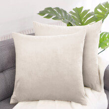 (Beige, 2 x Cushion Cover) Crushed Velvet Cushion Covers Luxury Plush Plain Soft Sofa Cushion Covers