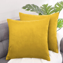 (Ochre, 2 x Cushion Cover) Crushed Velvet Cushion Covers Luxury Plush Plain Soft Sofa Cushion Covers