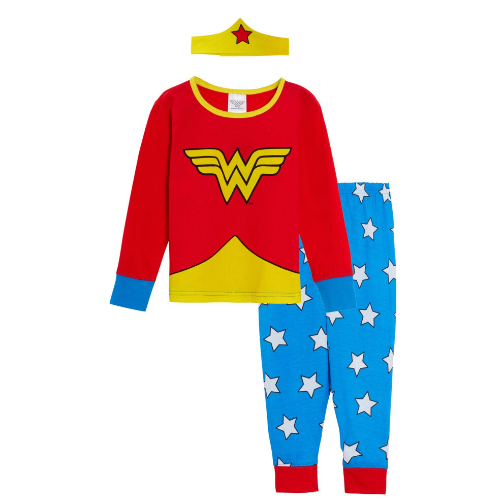 (11-12 Years) Girls Novelty Wonder Woman Dress Up Pyjamas Kids DC Comics Full Length Pjs Size