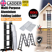 5.7M Multi-Purpose Aluminium Folding Ladder W/ Scaffold Platform