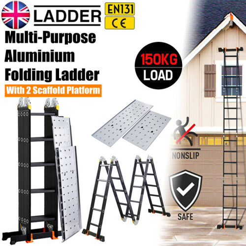 5.7M Multi-Purpose Aluminium Folding Ladder W/ Scaffold Platform