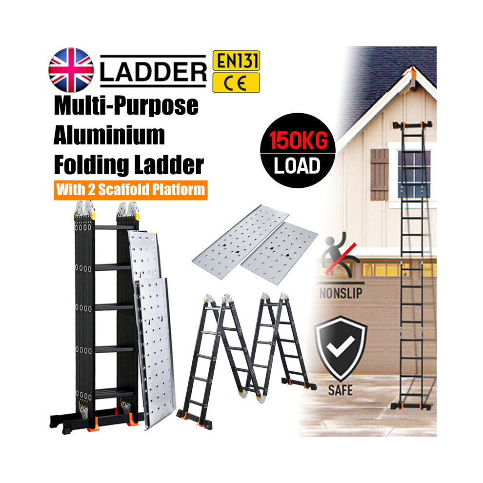 5.7M Multi-Purpose Aluminium Folding Ladder W/ Scaffold Platform 097239200479