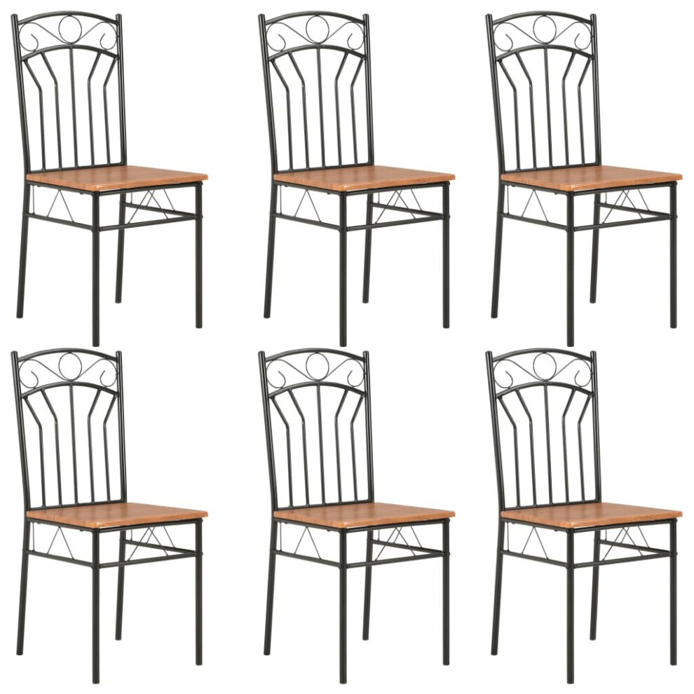 Vidaxl 6X Dining Chairs Brown Mdf Side End Kitchen Furniture Dining Room Chair
