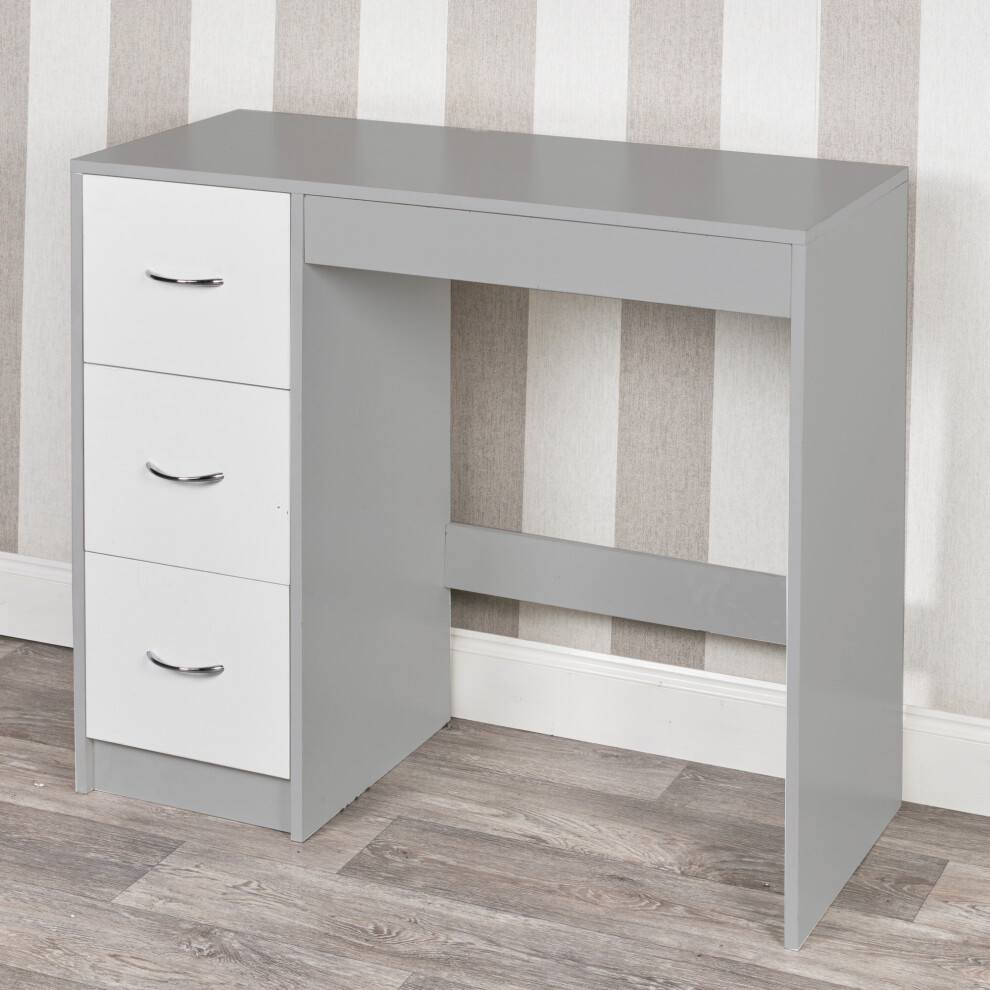 (Grey Carcass + White Drawers) 3 Drawer Wooden Dressing Computer Work Table Desk