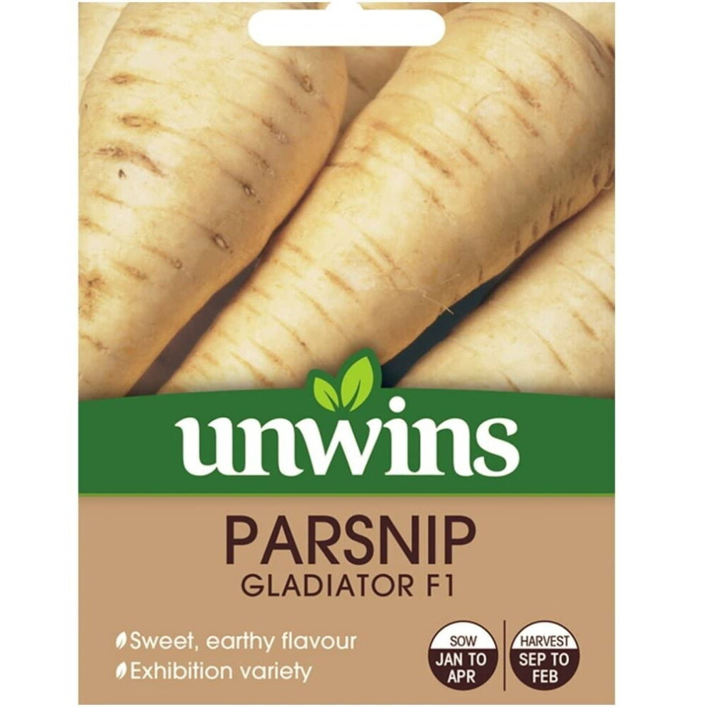 Unwins Home Grow Vegetables Exhibition Variety Parsnip Gladiator Seeds Packet White