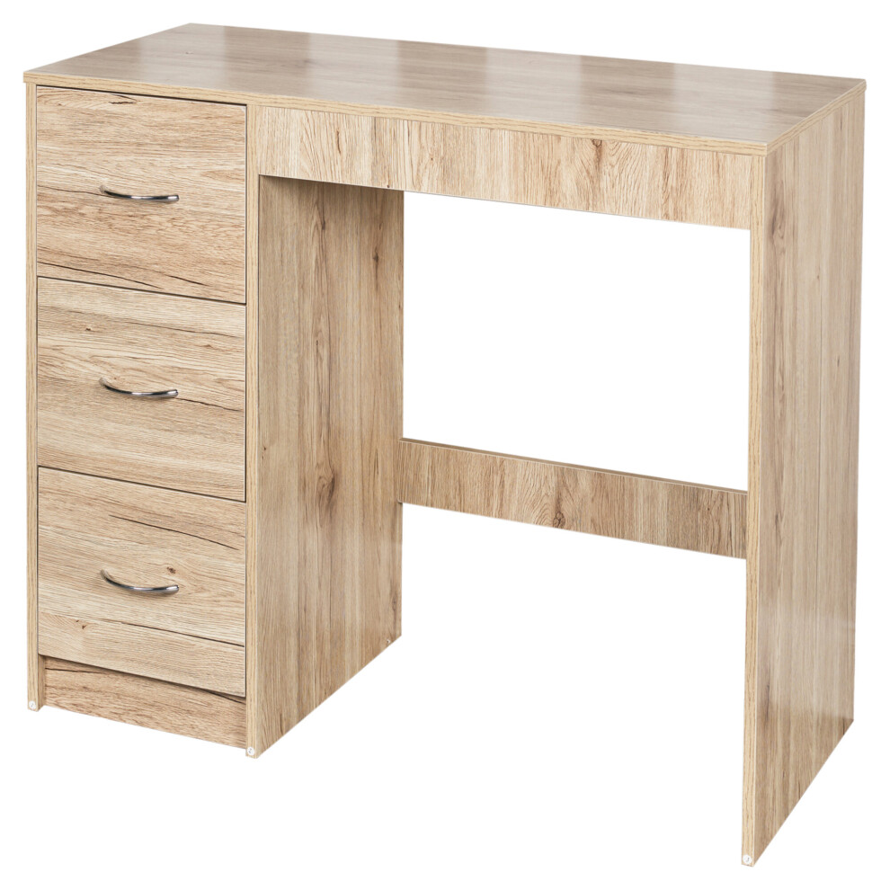 Urbn Living (Oak Carcass + Oak Drawers) 3 Drawer Wooden Dressing Computer Work Table Desk Brown
