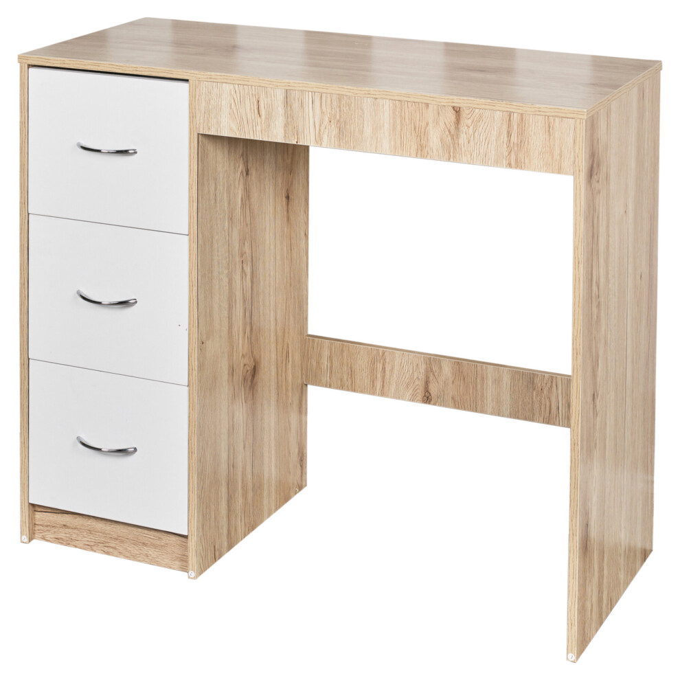 (Oak Carcass + White Drawers) 3 Drawer Wooden Dressing Computer Work Table Desk