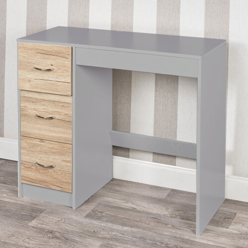 URBN Living (Grey Carcass + Oak Drawers) 3 Drawer Wooden Dressing Computer Work Table Desk