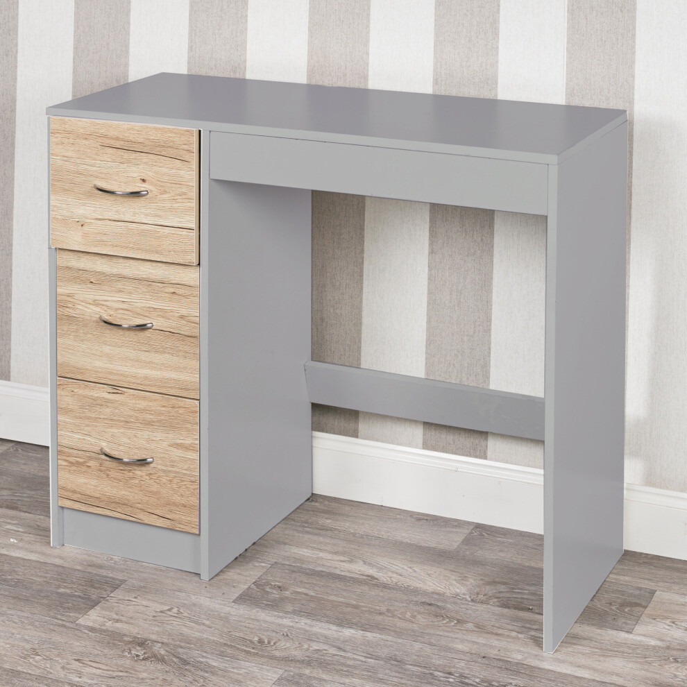 Urbn Living ( Carcass + Oak Drawers) 3 Drawer Wooden Dressing Computer Work Table Desk Grey